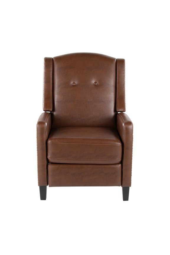 Stanley Transitional Recliner Chair in Black Wood and Brown Faux Leather