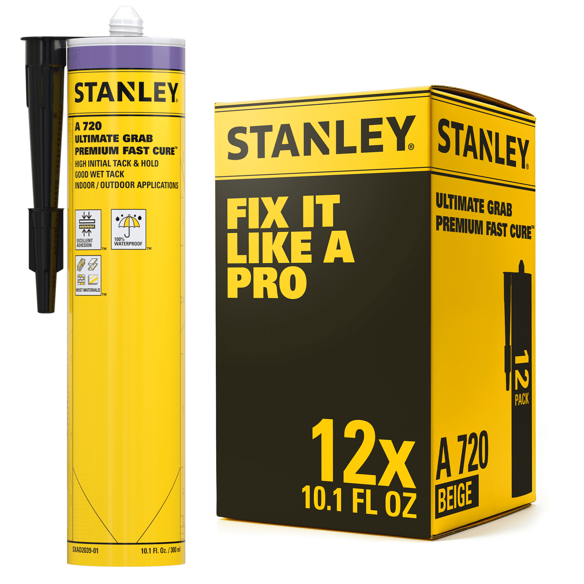 Stanley Turbo Fast Cure No Nail Polyurethane Adhesive - 10.1 fl oz-12 Pack