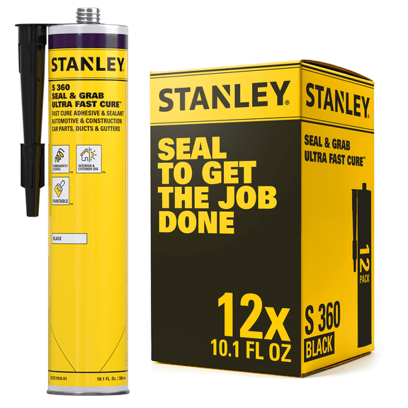 Stanley Ultra Fast Polyurethane Sealant & Adhesive - Black, 10.1oz-12 Pack