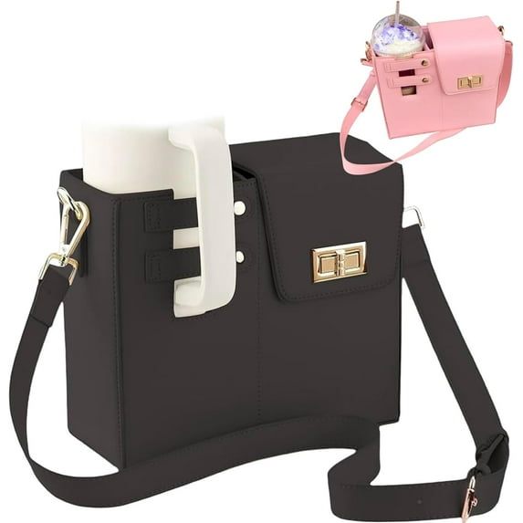StanleyHandbag,A Handbag for YourStanley,Outdoor Portable Crossbody Water Cup Storage Bag, 9×4×8in Women's Cross Body Bag with Water Bottle Holder Rose, Multifunctional Leather Cup Bag
