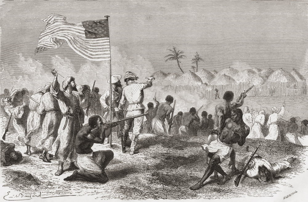 Stanleys Attack On Zimbizo During His Expedition In 1871 From El Mundo En La Mano Published 1878 Canvas Art - Ken Welsh Design Pics (18 x 11)