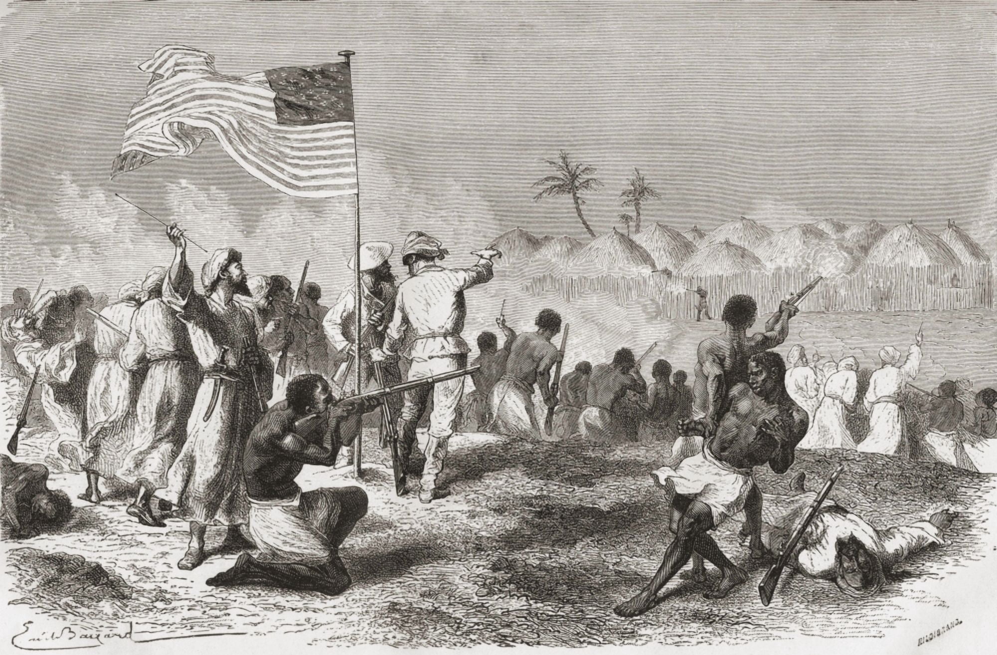 Stanleys Attack On Zimbizo During His Expedition In 1871 From El Mundo En La Mano Published 1878 Canvas Art - Ken Welsh Design Pics (36 x 22)