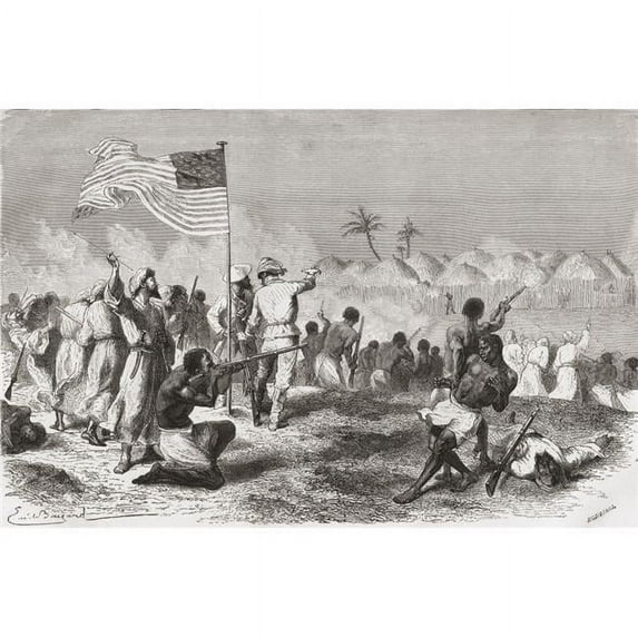 Stanleys Attack On Zimbizo During His Expedition In 1871 From El Mundo En La Mano Published 1878 Poster Print, 18 x 11