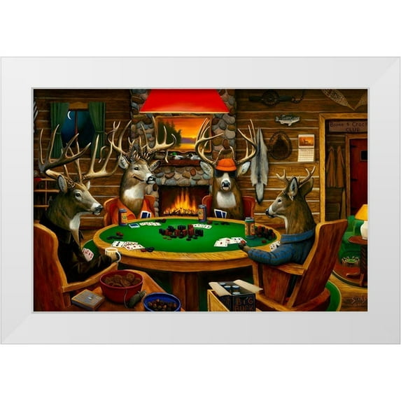 Stans, Leo 18x13 White Modern Wood Framed Museum Art Print Titled - Deer Camp