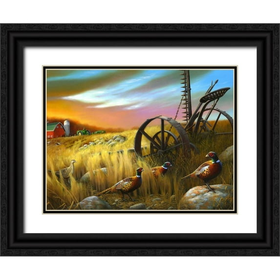 Stans, Leo 32x25 Black Ornate Wood Framed with Double Matting Museum Art Print Titled - Pheasants I