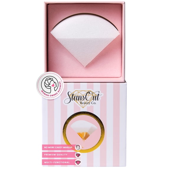 StansOut Beauty No-Water Makeup Sponge, Heat-Activated Foundation Blender for Liquid, Cream and Powder Makeup, Diamond Shape, White, Large, 1 Count