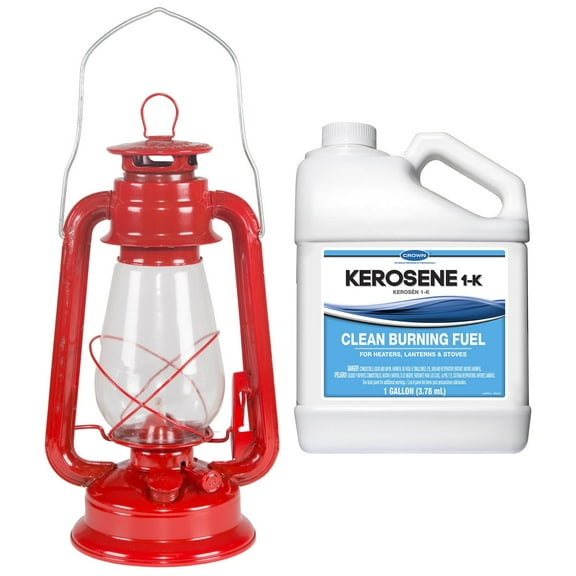 Stansport 12" Hurricane Lantern (Red) Kerosene Camping Lamp + Crown 1-K Kerosene, Clean Burning Fuel, 1 Gallon, Plastic Container