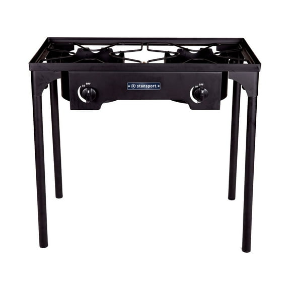 Stansport 2-Burner Base Camp Stove with Cast Iron Burners and Stand