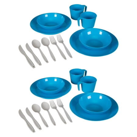 Stansport 2 Person Table Set with Mesh Bag - 2 Pack - Blue - Plastic - 24 Piece Camping Mess Kit/Set