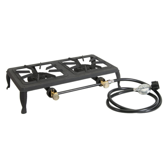 Stansport 209-100 Double Burner Cast Iron Stove with Regulator Hose - 2 Burners For Propane Use