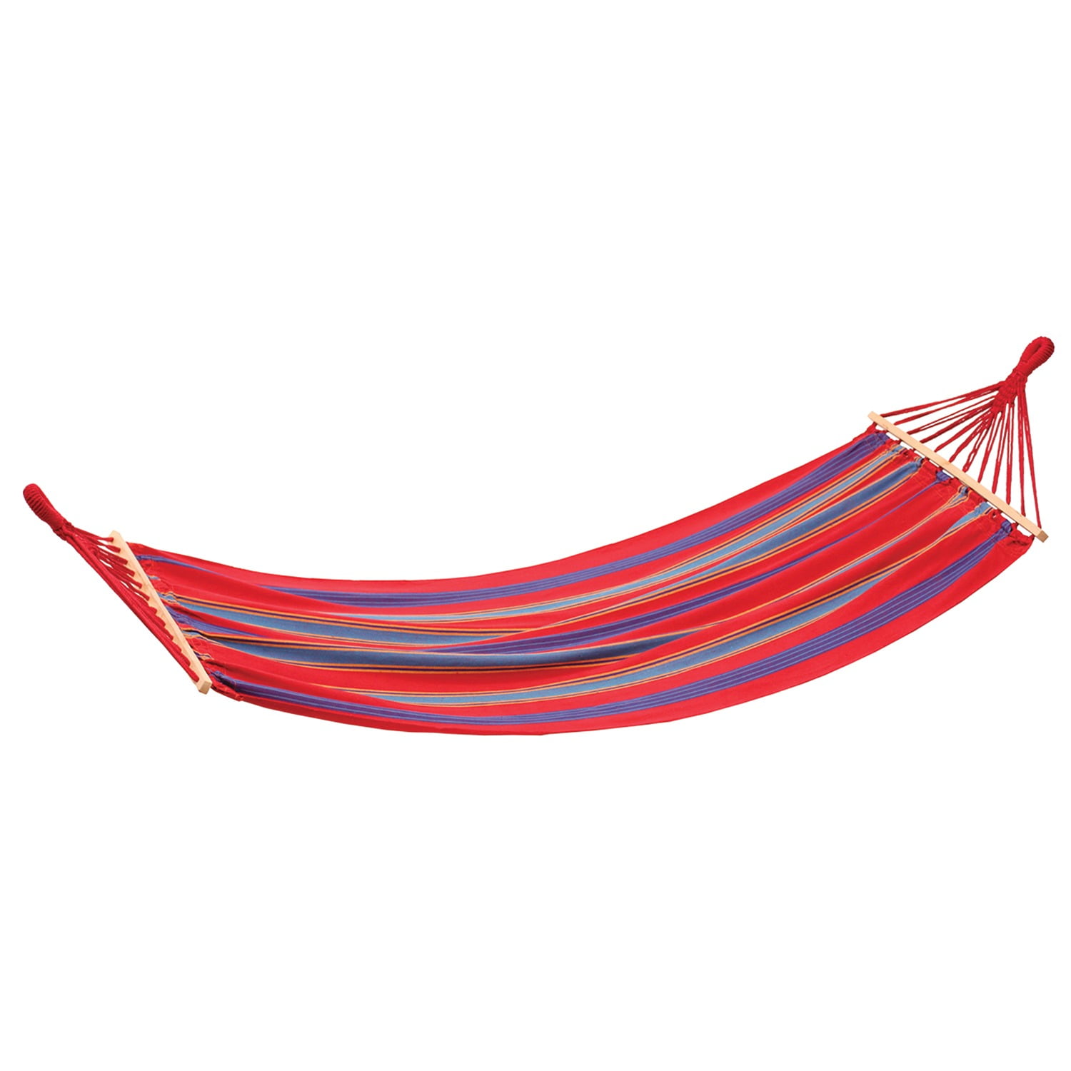 Red and Blue Cotton Caribbean Hammock with Hardwood Bars