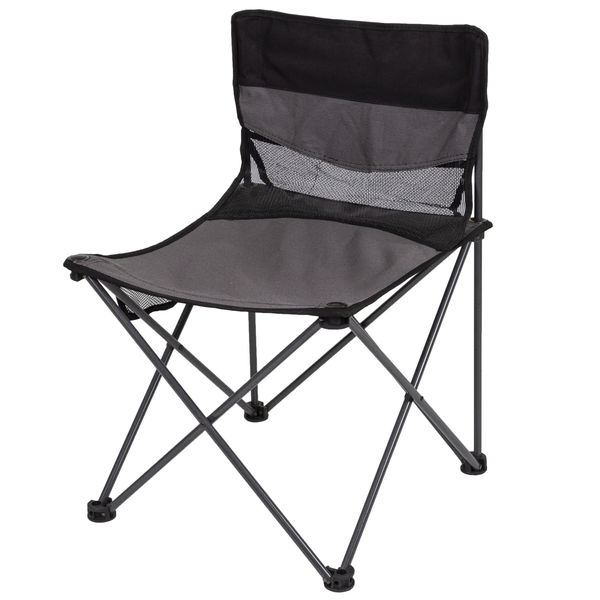 Black and Gray Polyester Folding Camping Chair with Mesh Backrest