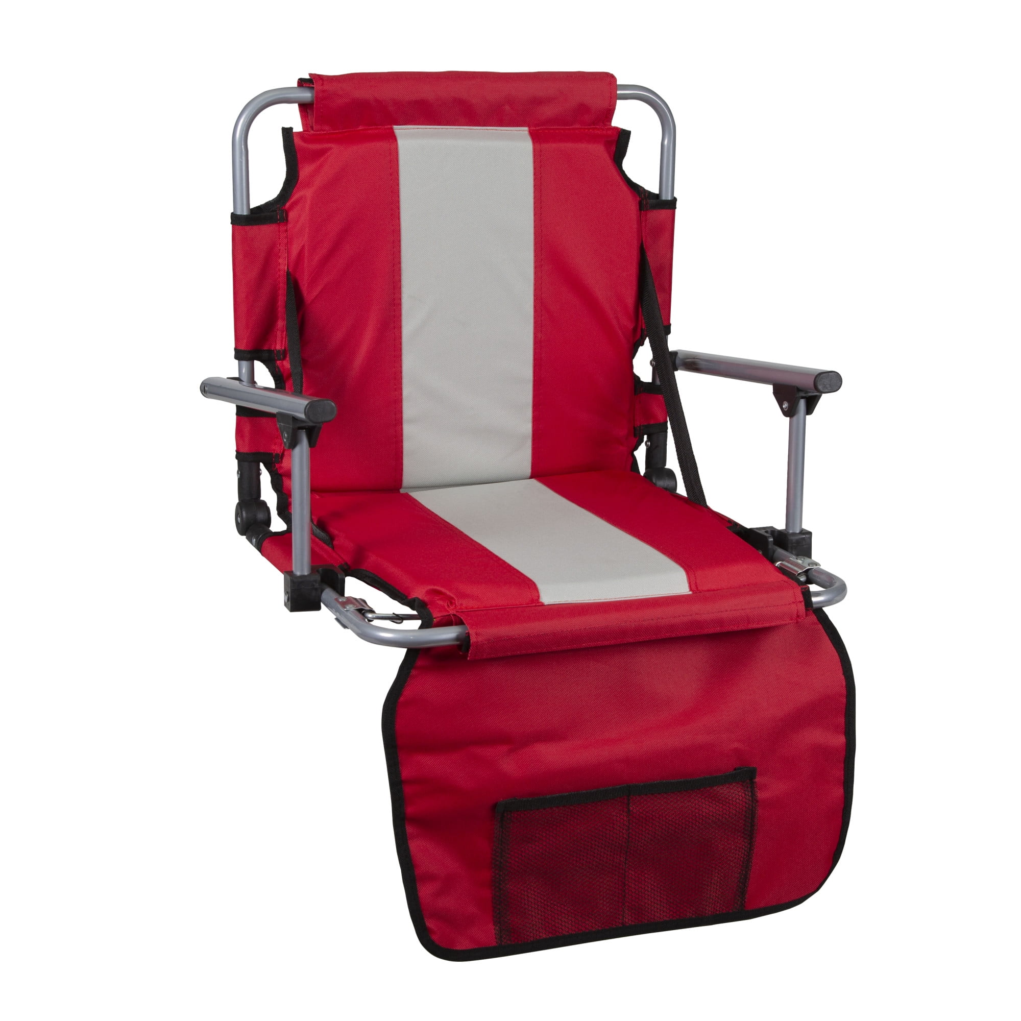 Red and Gray Steel Frame Folding Stadium Seat with Arms
