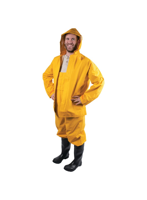 Stansport Commercial Rainsuit Yellow Vinyl Men S Rain Coat & Bib Set In Sleeve