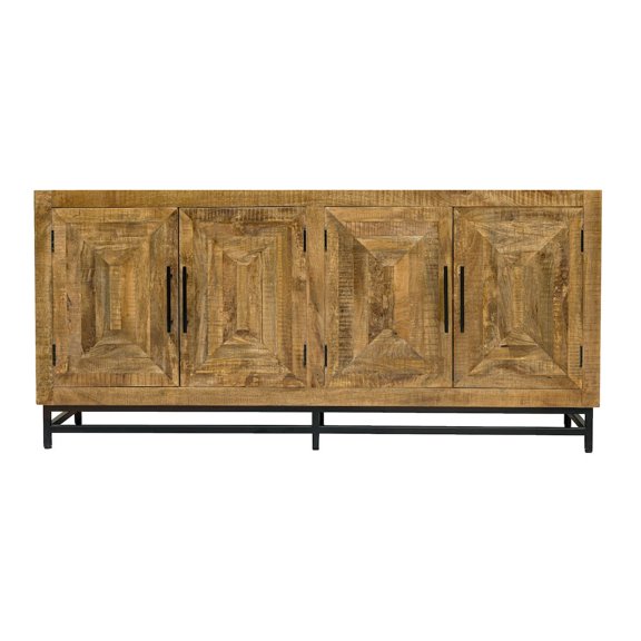 Stanton 4 Door Sideboard Solid Wood with Natural Finish on Iron Base