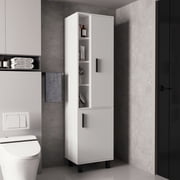 Stanton Tall Storage Cabinet With Two Doors And Three Open Shelves, White