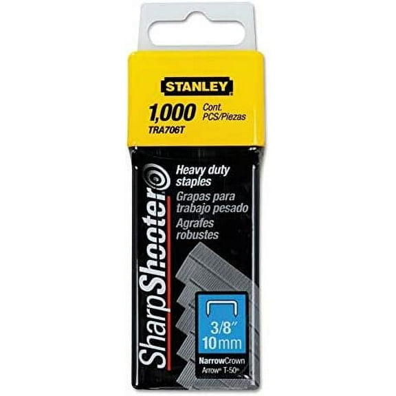 Stanley Narrow Crown Staple - 3/8" Width, 3/8" Leg, Manual, Full Strip - 1000 Count, Multicolor