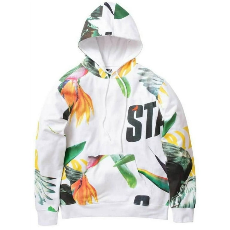Staple Pigeon Men's All Over Print Embroidered Logo Hoodie Sweatshirt  (XX-Large, White)