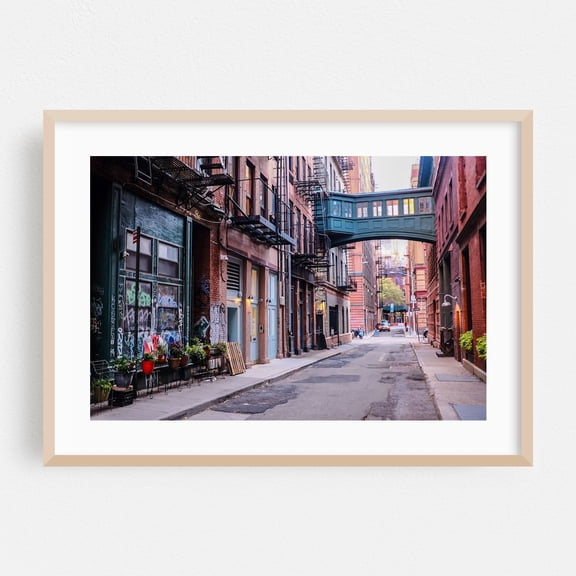 Staple Street Skybridge - Manhattan New York Photography City Street Photography Architecture Graffiti Cityscape Bridge Oak Framed Wall Art Print 16 x 24 inches