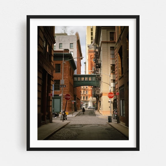 Staple Street Skybridge, Tribeca 01 - Manhattan New York Photography Architecture Street Photography Cityscape Bridge Vintage City Black Framed Wall Art Print 5 x 7 inches