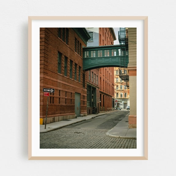 Staple Street Skybridge, Tribeca 02 - Manhattan New York Photography Architecture City Street Photography Vintage Bridge Cityscape Oak Framed Wall Art Print 6 x 8 inches