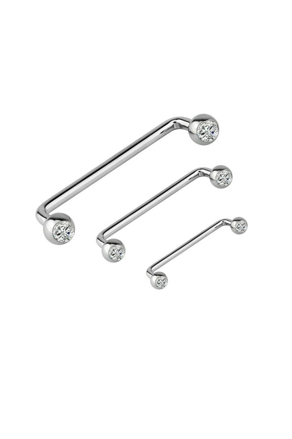 Staple Surface Barbell with Internally Threaded Press Fit Clear Gem 14GA