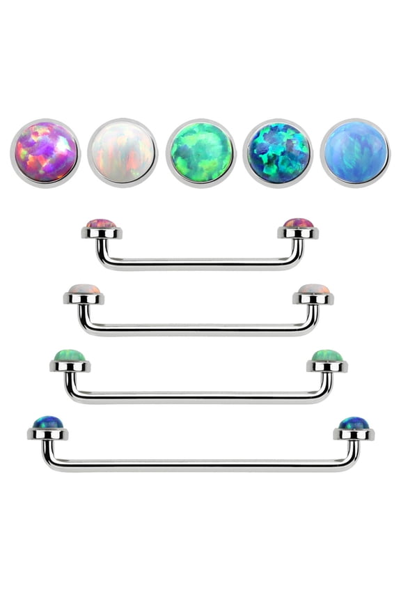 14G Internally Threaded Bezel-Set Opal Surface Staple Barbell Surgical Steel Body Piercing Jewelry Women Men