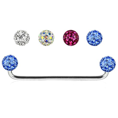 Staple Surface Barbell with Internally Threaded ferido multi gem balls covered