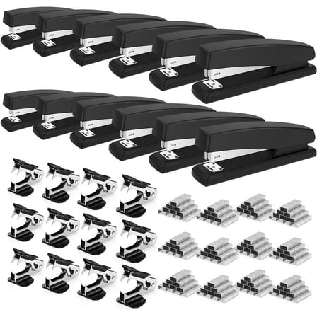 Stapler, 12 Pack Staplers with 12000 Staples and 12 Staple Removers, Staplers for Desk, 25 Sheet Capacity, Black