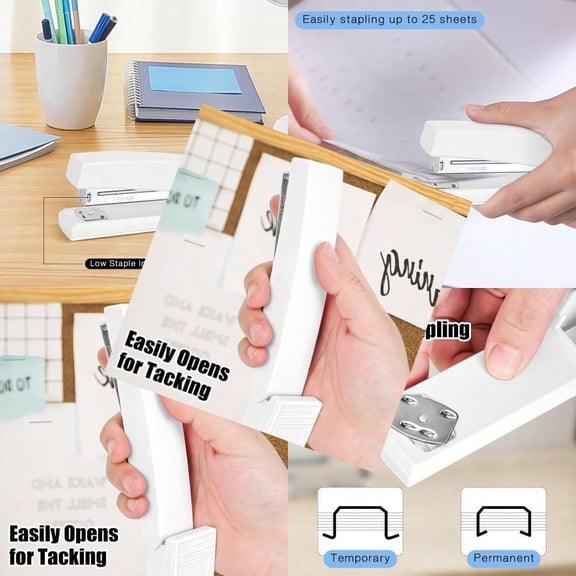 Stapler 25 Sheet Capacity with 1000 Staples and Staple Remover - Staplers for Desk Non-Slip Office Stapler with Staples White