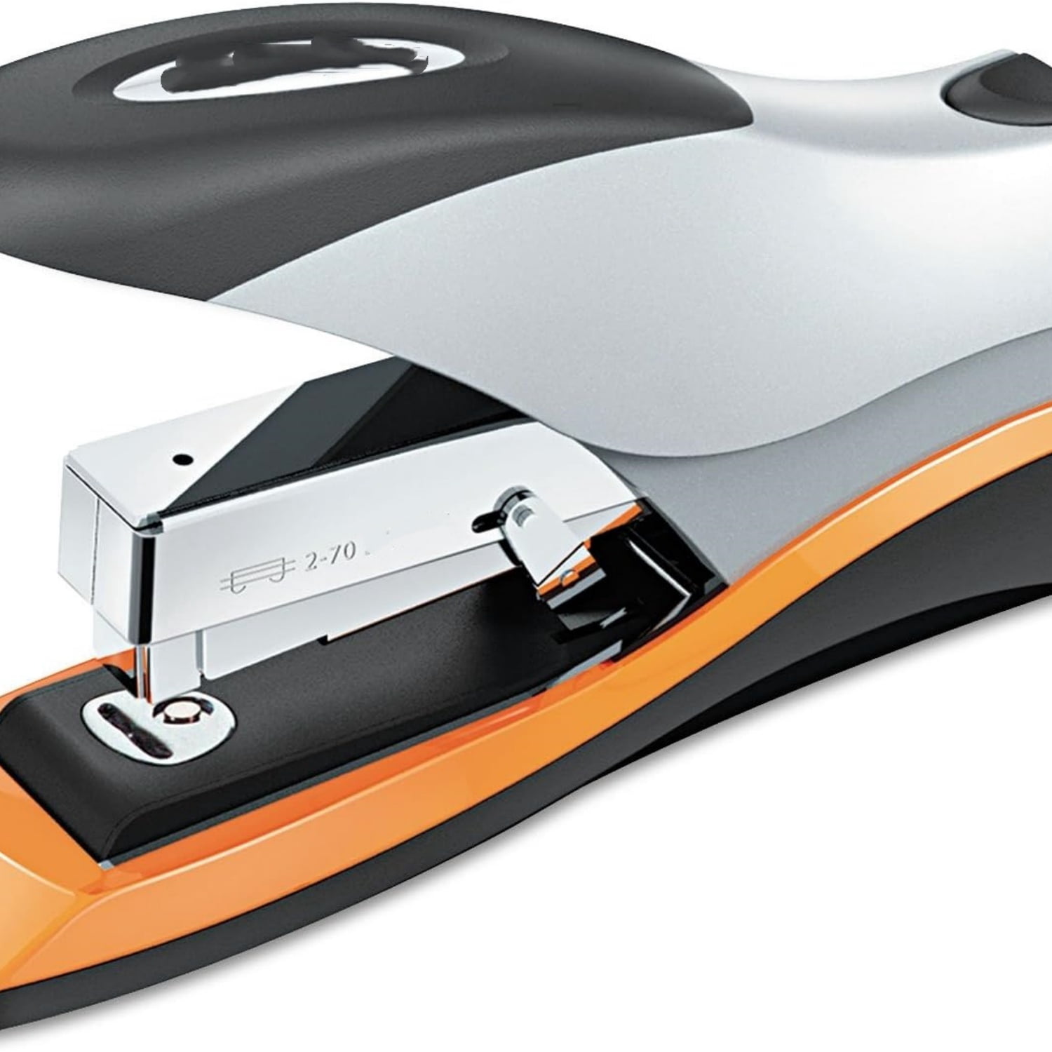 Stapler, 70 Sheet Capacity, Jam Free, Reduced Effort, Soft Grip, Metal, Silver/Black/Orange