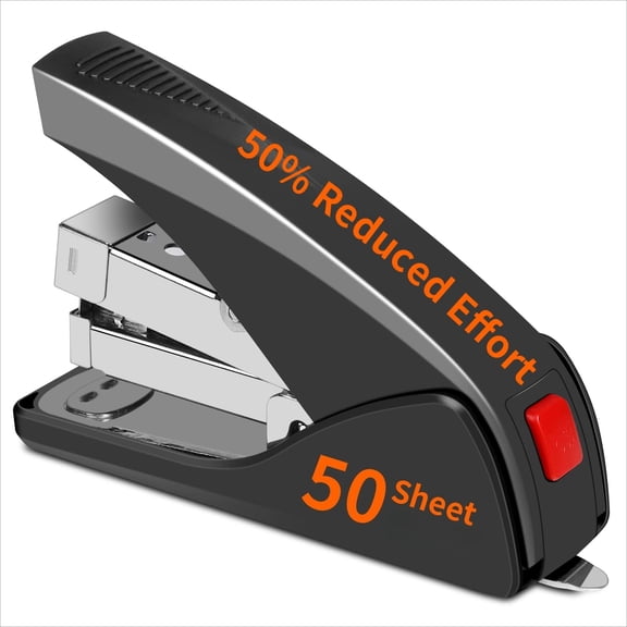 Stapler for Desk, 50 Sheet Effortless Desktop Stapler Staple with One Finger, Portable Ergonomic Handheld Staplers Heavy Duty, Built-in Remover, Space Save Size, Good for Home & Office ES10
