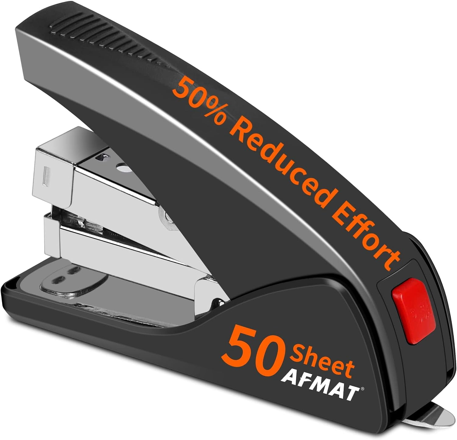 Stapler for Desk, 50 Sheet Effortless Desktop Stapler Staple with One Finger, Portable Ergonomic Handheld Staplers Heavy Duty, Built-in Remover, Space Save Size, Good for Home & Office ES10