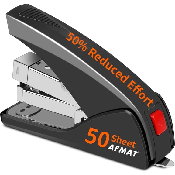 Stapler for Desk, 50 Sheet Effortless Desktop Stapler Staple with One Finger, Portable Ergonomic Handheld Staplers Heavy Duty, Built-in Remover, Space Save Size, Good for Home & Office ES10
