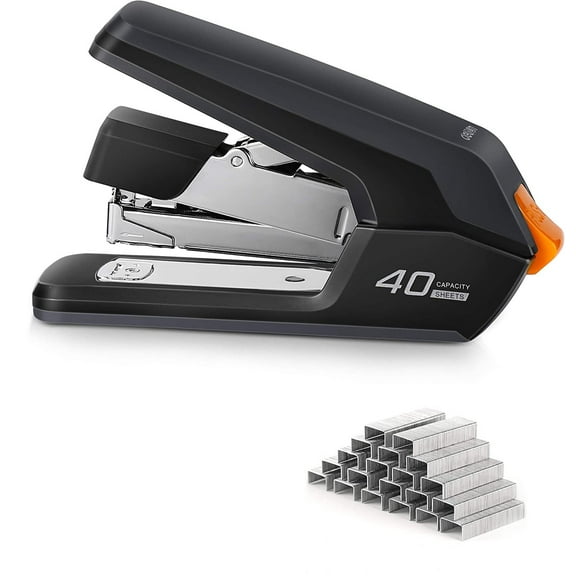 Effortless Desktop Blue Stapler, One Touch Stapling, Easy to Load Ergonomic Stapler, 40-50 Sheet Capacity - Black