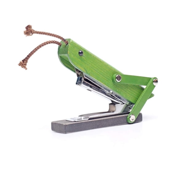 Stapler for Desk Green Grasshopper Shaped Office Supplies, Solid Wood Novelty Animal Stapler and Paper Clip Holder, Cute Desktop Organizer for Home and Office