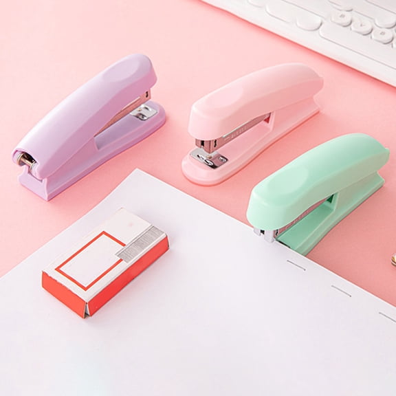 Stapler Office Stapler, Effortless One-finger Press Macaron Colored Compact and Portable Undergraduate Stationery with Temporary and Permanent Staple Modes, Topliu