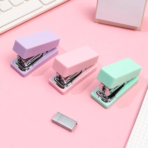 Stapler Office Stapler, Macaron Green Mini Portable Effortless Binding Tool for Learner and Home Use, One-finger Press Design with Temporary and Permanent Staple Modes, Topliu