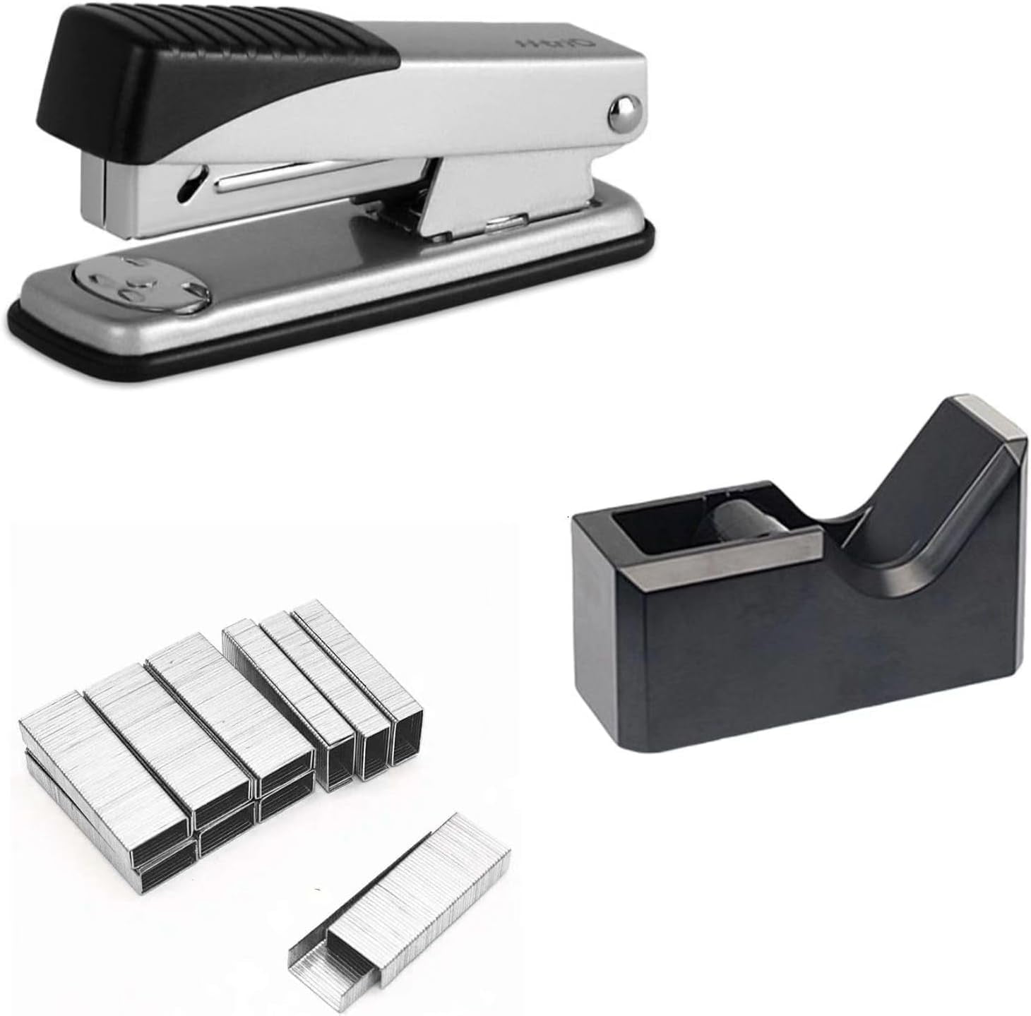 Stapler and Tape Dispenser Set, Heavy Duty Tape Desk Dispenser, Stapler with 1000 Staples