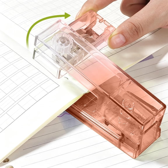 Stapler with Staples,Mini Stapler,360 Degree Rotating Transparent Gradient Rotary Stapler,4.7IN,400 Staples And 8 Binding Directions(Pink)