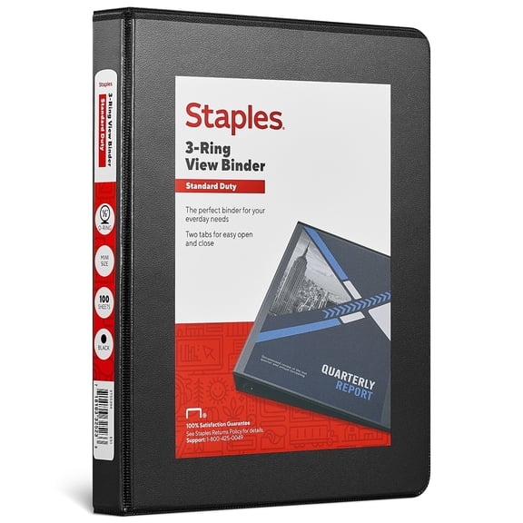 Staples 1/2" Standard 5-1/2" x 8-1/2" Mini View Binder with Round Rings Black 55394/26452