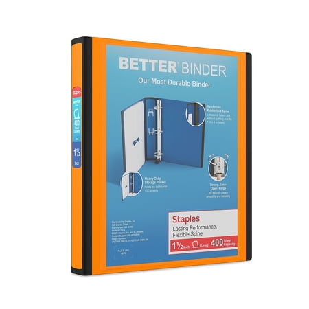 Staples 1.5" 3-Ring Better Binder Orange (13467) 651861