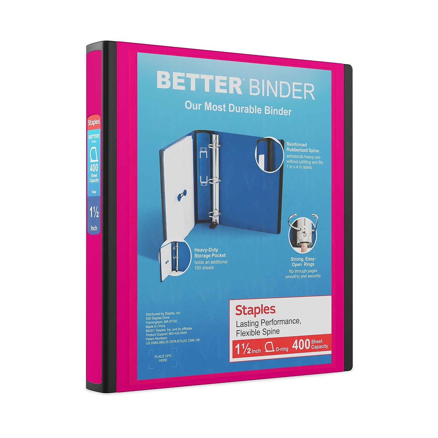 Staples 1.5" 3Ring Better Binder Pink (13569CC) 651746