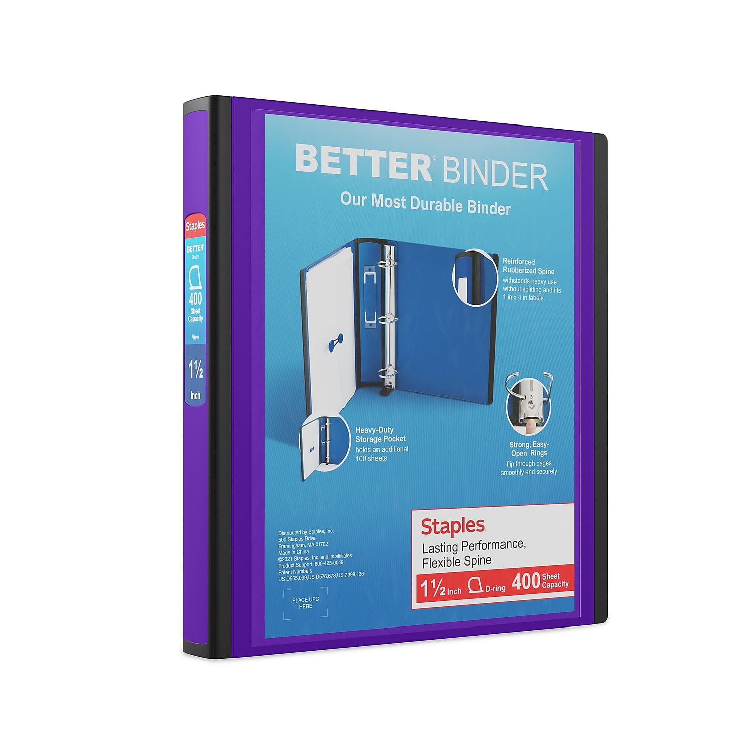 Staples 1.5" 3Ring Better Binder Purple (19061) 827604