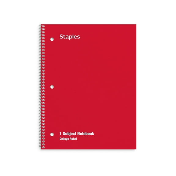 Staples 1 Subject Notebook 8" x 10-1/2" College Ruled 48 pack 27498CT