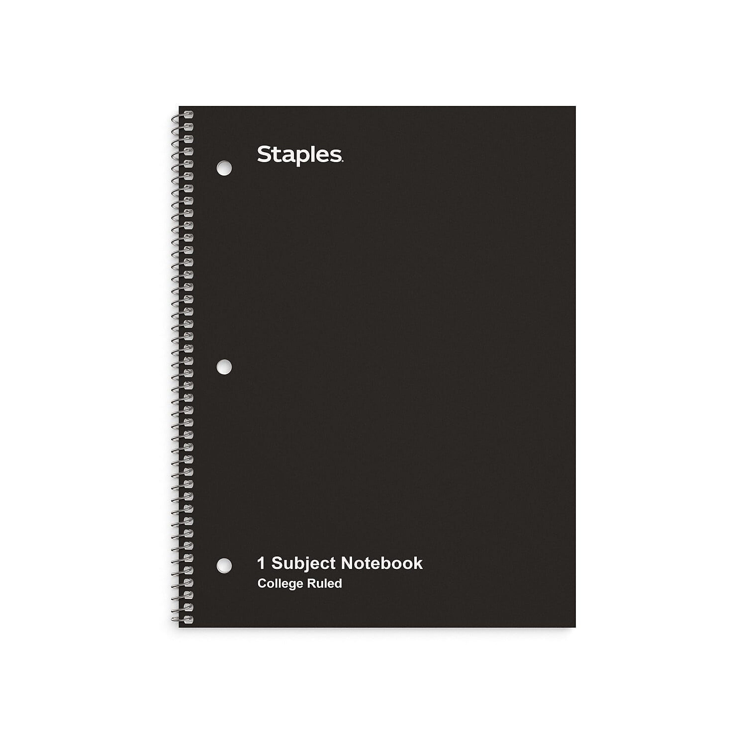Staples 1-Subject Notebook 8" x 10.5" College Ruled 70 Sh. Black 1484082