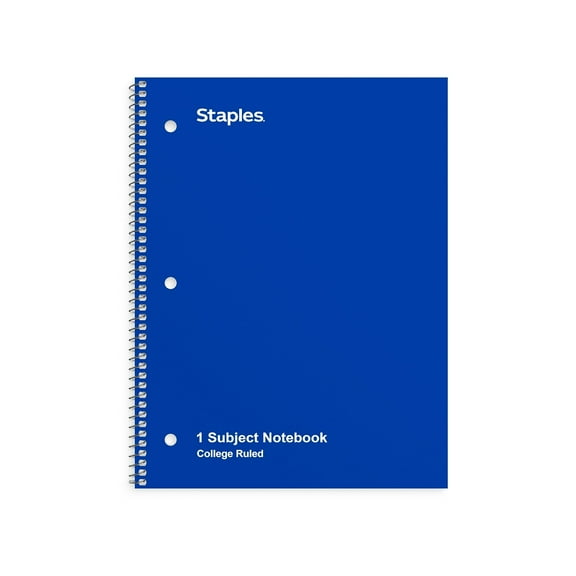 Staples 1-Subject Notebook 8" x 10.5" College Ruled 70 Sh. Blue TR27500M/27500