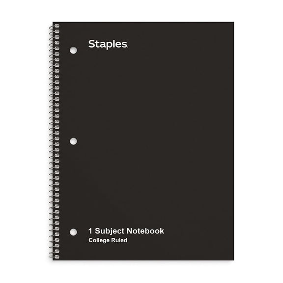 Staples 1-Subject Notebook 8" x 10.5" College Ruled 70 Sheets Black 18/Carton ST58374CVS