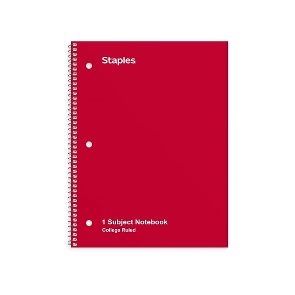Staples 1-Subject Notebook 8" x 10.5" College Ruled 70 Sheets Red 3/Pack ST27503CVS