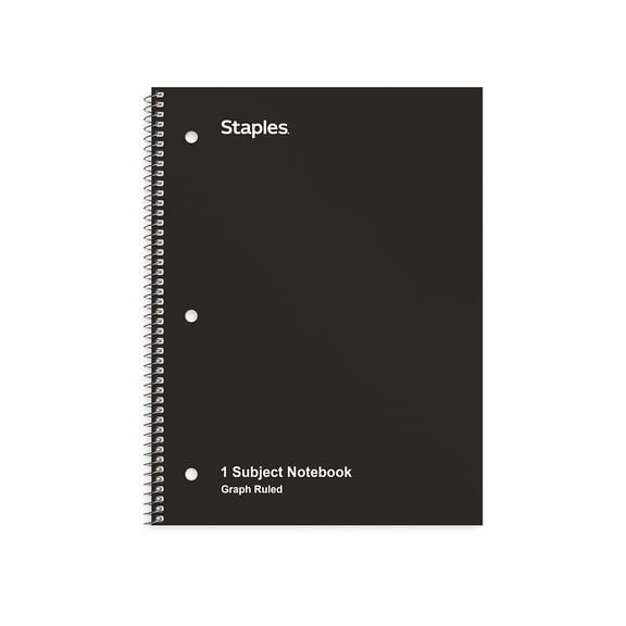 Staples 1-Subject Notebook 8" x 10.5" Graph Ruled 70 Sheets Black (23986B) 132713